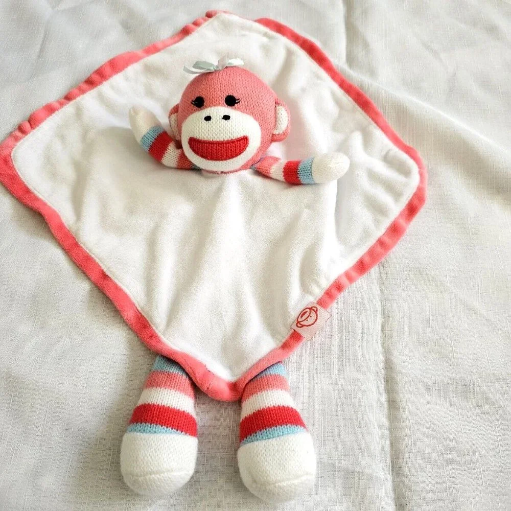Baby Starters Colorful Stripes Sock Monkey Rattle Security Blanket Lovey EUC